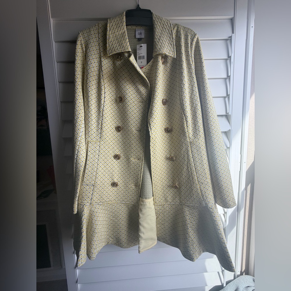 CAbi Cream and Brown Patterned Trench Coat